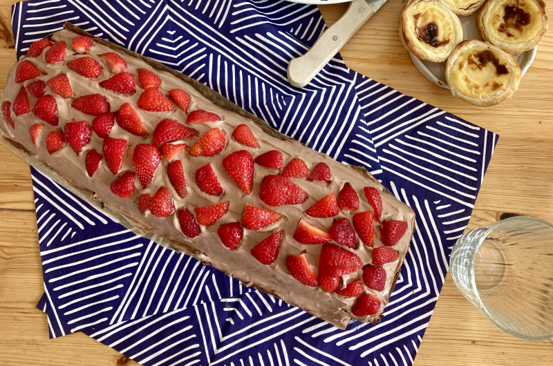 Chocolate Tiramisu Swiss Roll with Berries